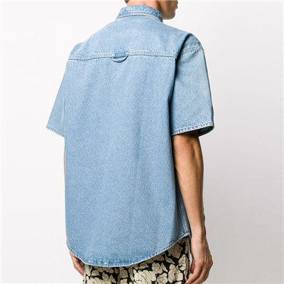 Mens light blue washed cotton short sleeve denim shirts (3)