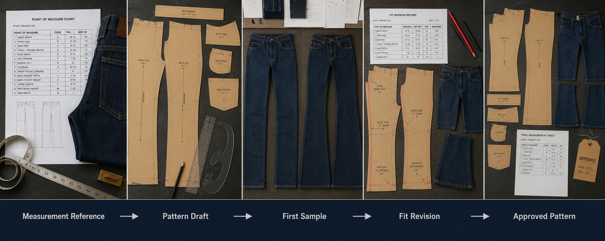 Custom jeans fit and pattern development process.