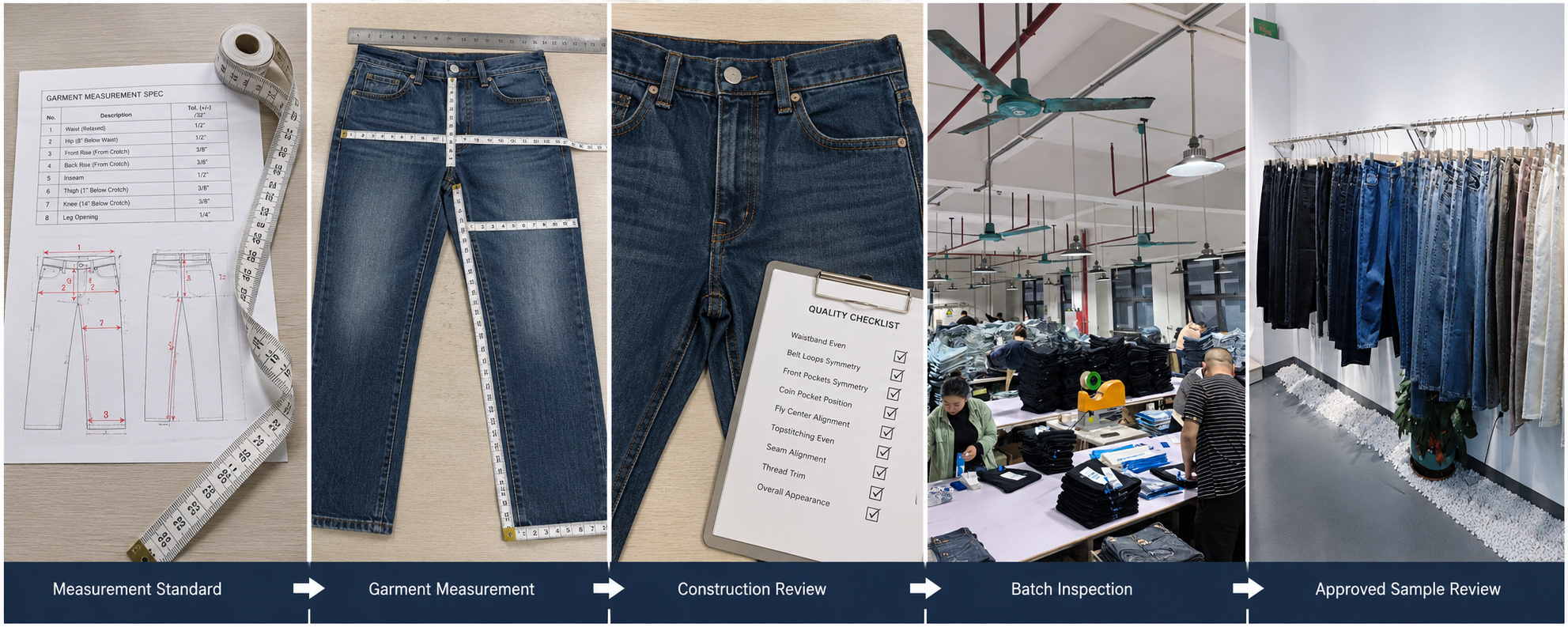 Denim garment measurement and quality inspection process