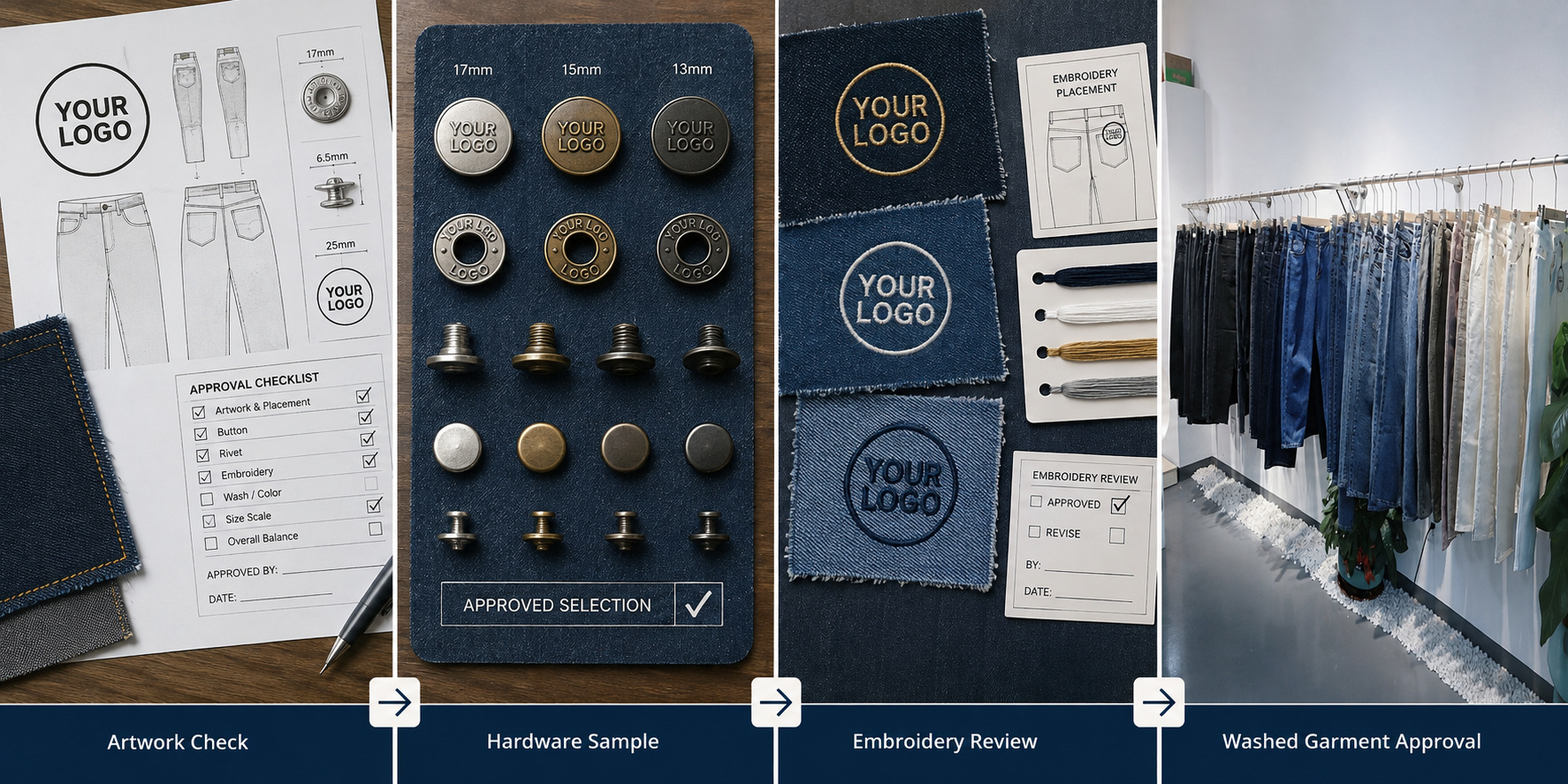 Jeans hardware and embroidery approval process